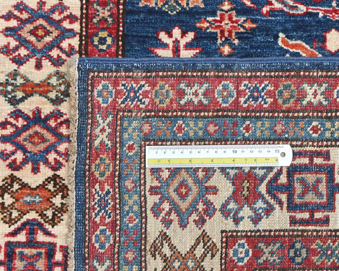 3x5 Blue Kazak Afghan Hand Knotted Geometric Wool Area Rug